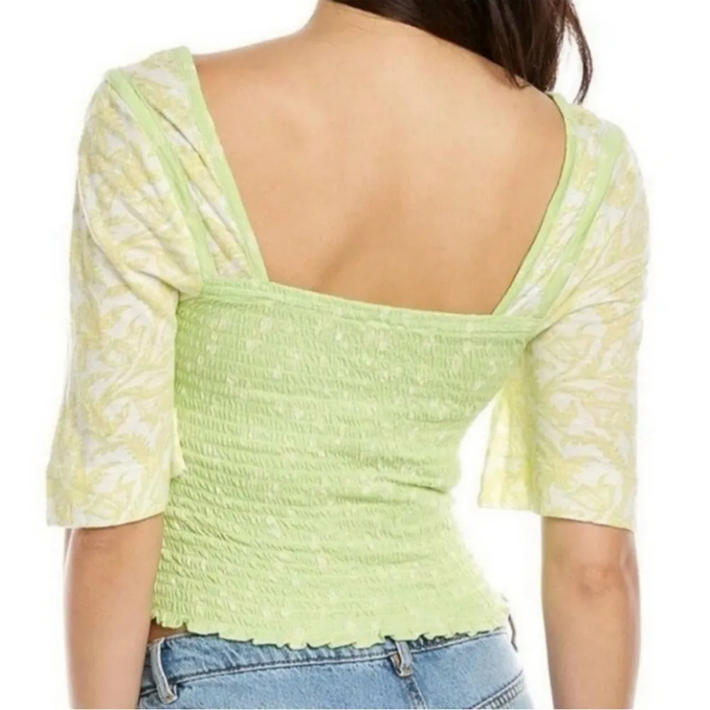 Free People Marigold Top in Key Lime Combo Smocked half Sleeve Cropped top green - Image 2