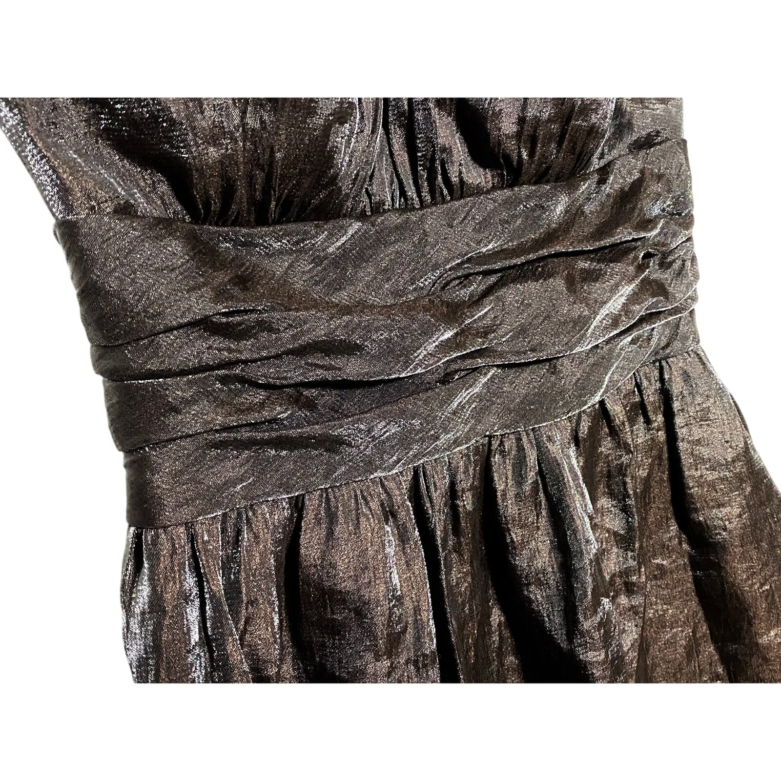 Adrianna Papell Boutique Halter Dress 2 Metallic Whimsigoth Grunge Prom Formal - Image 3