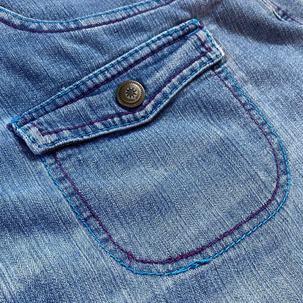 Vintage Y2K Crest Jeans Crochet Floral Maxi Denim Skirt Size 2XL Blue - Image 6