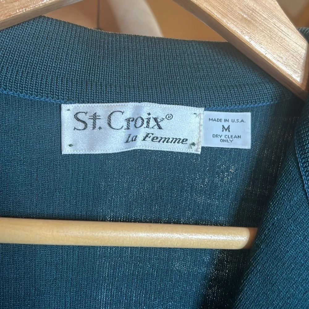 Vintage St. Croix La Femme Peacock Teal Blue Cardigan Blazer 100% Wool Sz Medium - Image 4