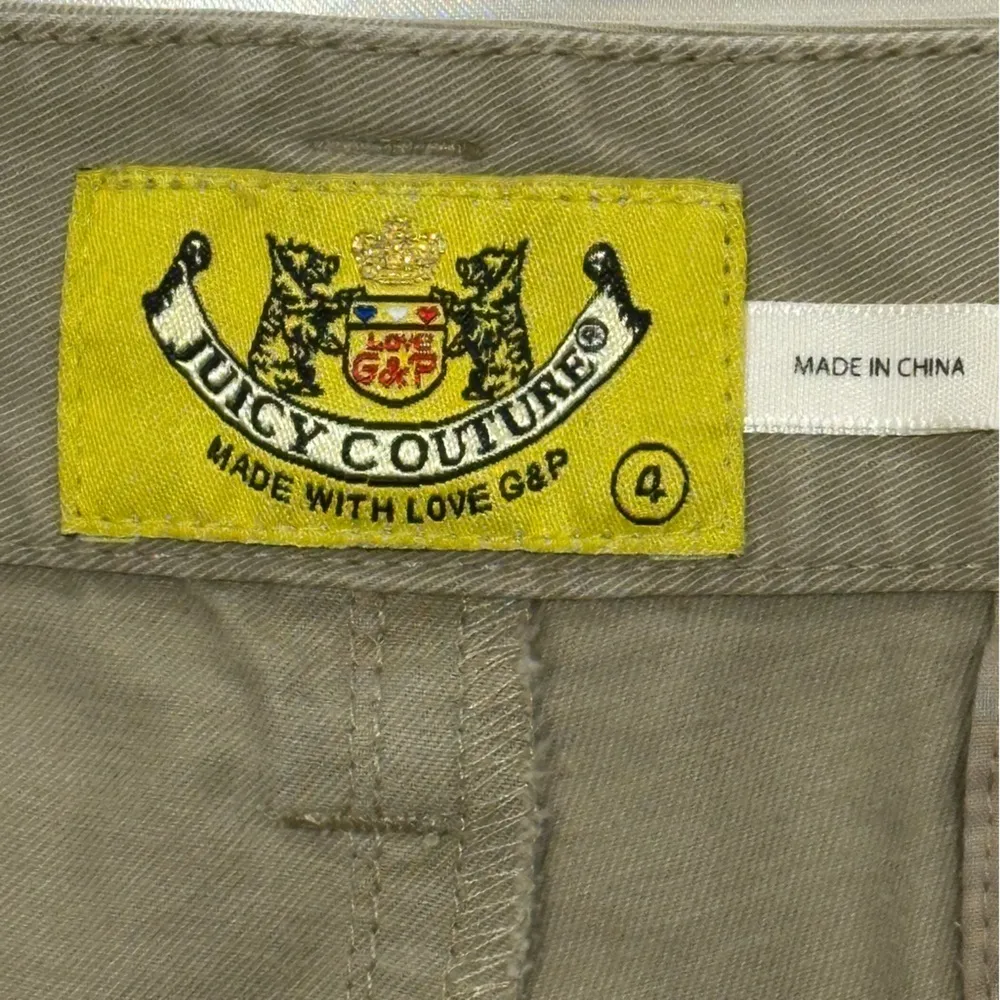 Vintage Juicy Couture Y2K Tan Khaki Mini Shorts Low Rise Buttons Size 4 Sailor - Image 7