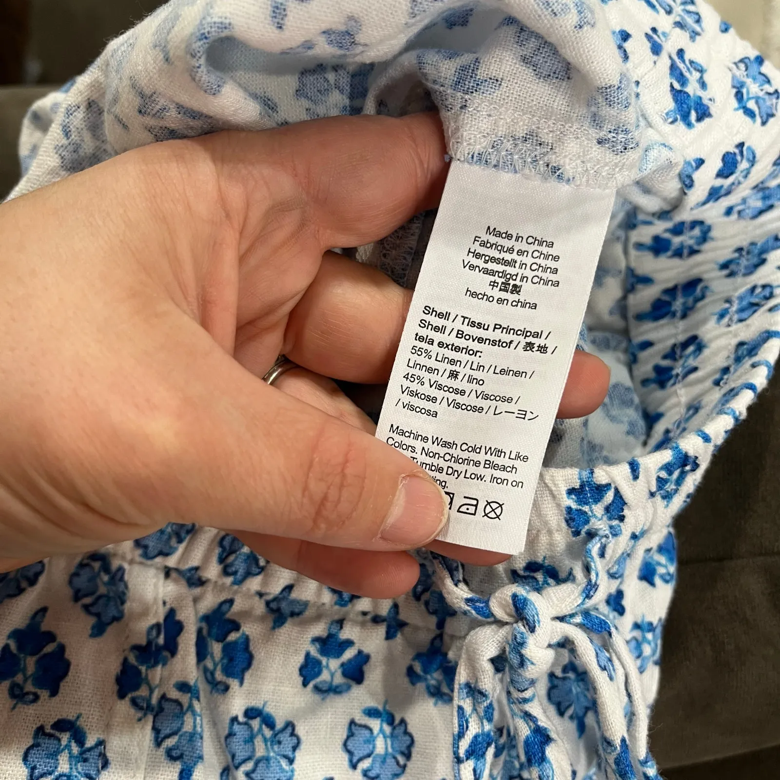 J.Crew Linen Blend Blue White Tile Print Shorts SZ S Summer Vacation Beachwear - Image 8