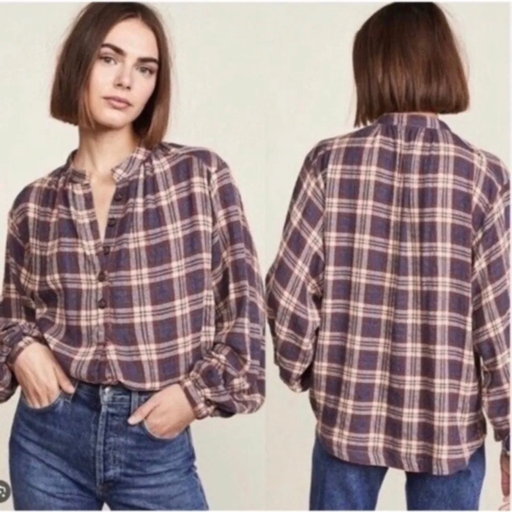 Free People Plaid Northern Bound Flannel Henley top size XS - Image 10
