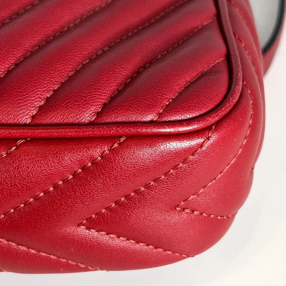 MICHAEL KORS Cherry Red Susannah Lock Messenger Crossbody Bag Purse ChevronQuilt - Image 14