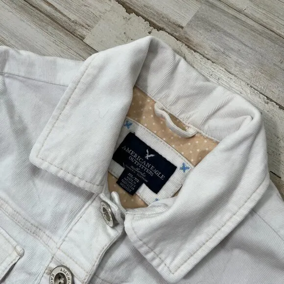 2000s Y2k American‎ Eagle White Corduroy Button Jacket Womens Size M - Image 3