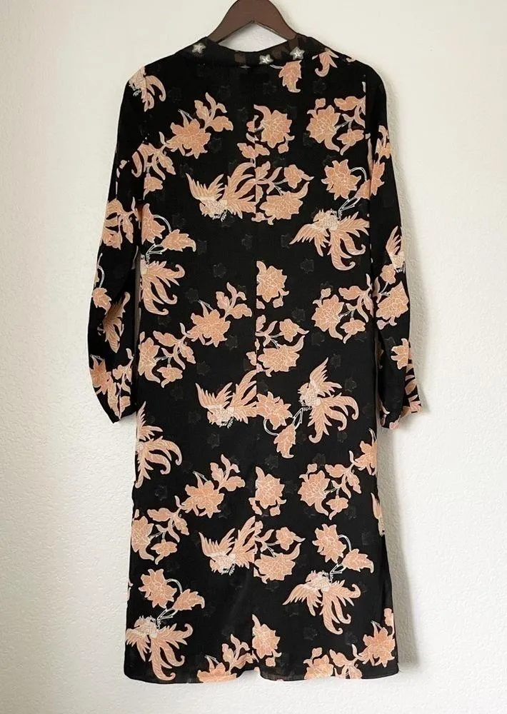 SCOTCH & SODA Black Floral Overcoat Duster Small - Image 7