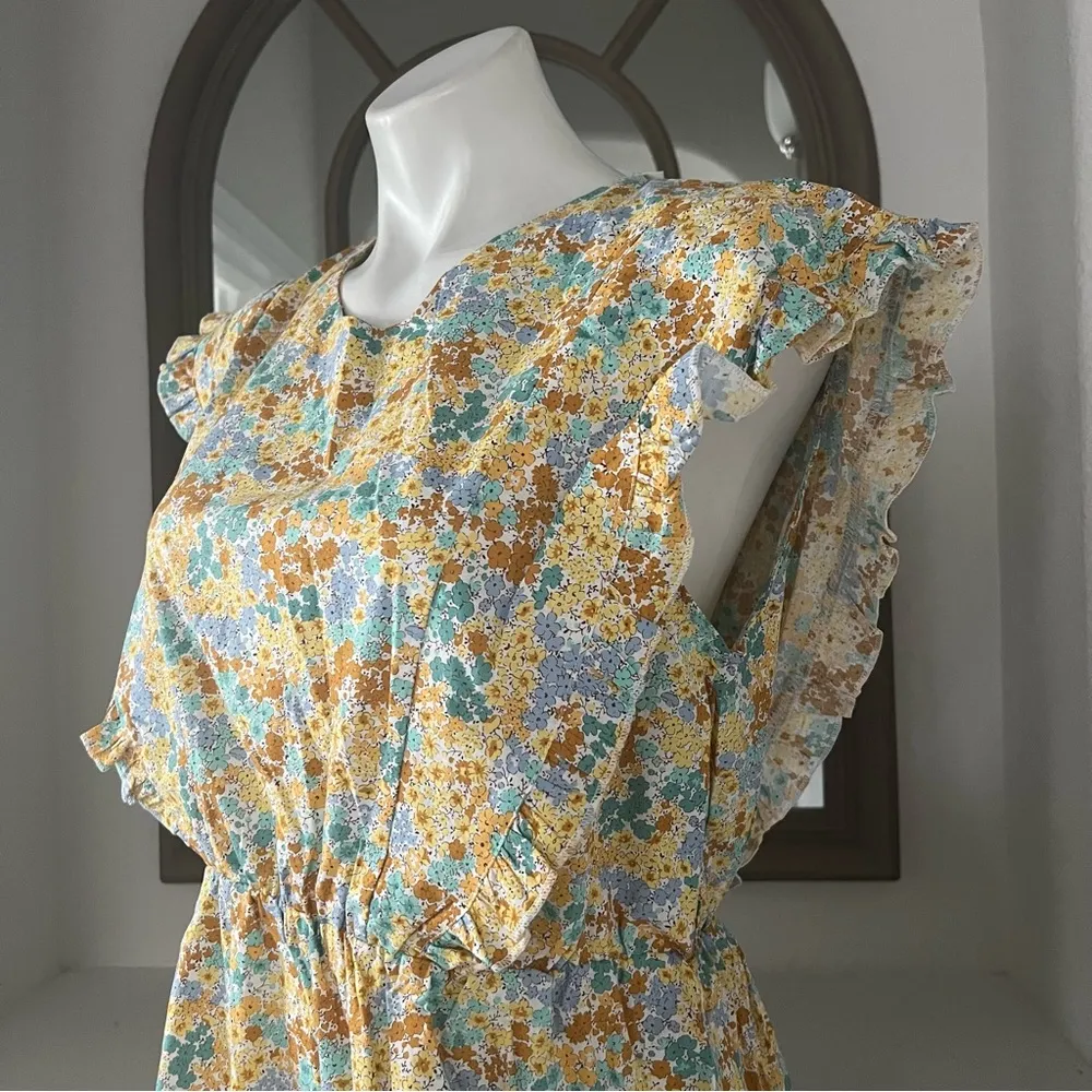 Sidonio Lili Ruffled Floral Dress in Mint Klint, Yellow Multi Size M New w/Tag Size M - Image 7