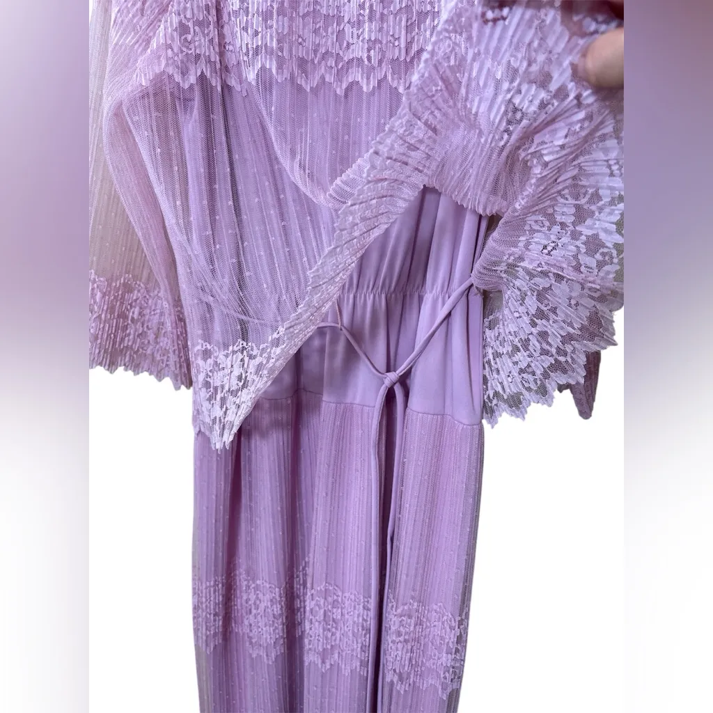 VINTAGE 70s Elegant Pink lavender Sheer Lace Maxi Dress,Size 12,made in U.S.A. - Image 15