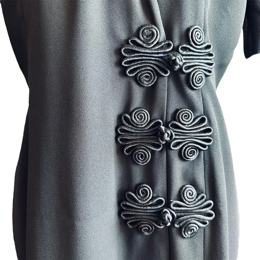 Ultra Dress New York Black Midi Tailored Dress With Unique Frogs/Closures Sz 12 - Image 3