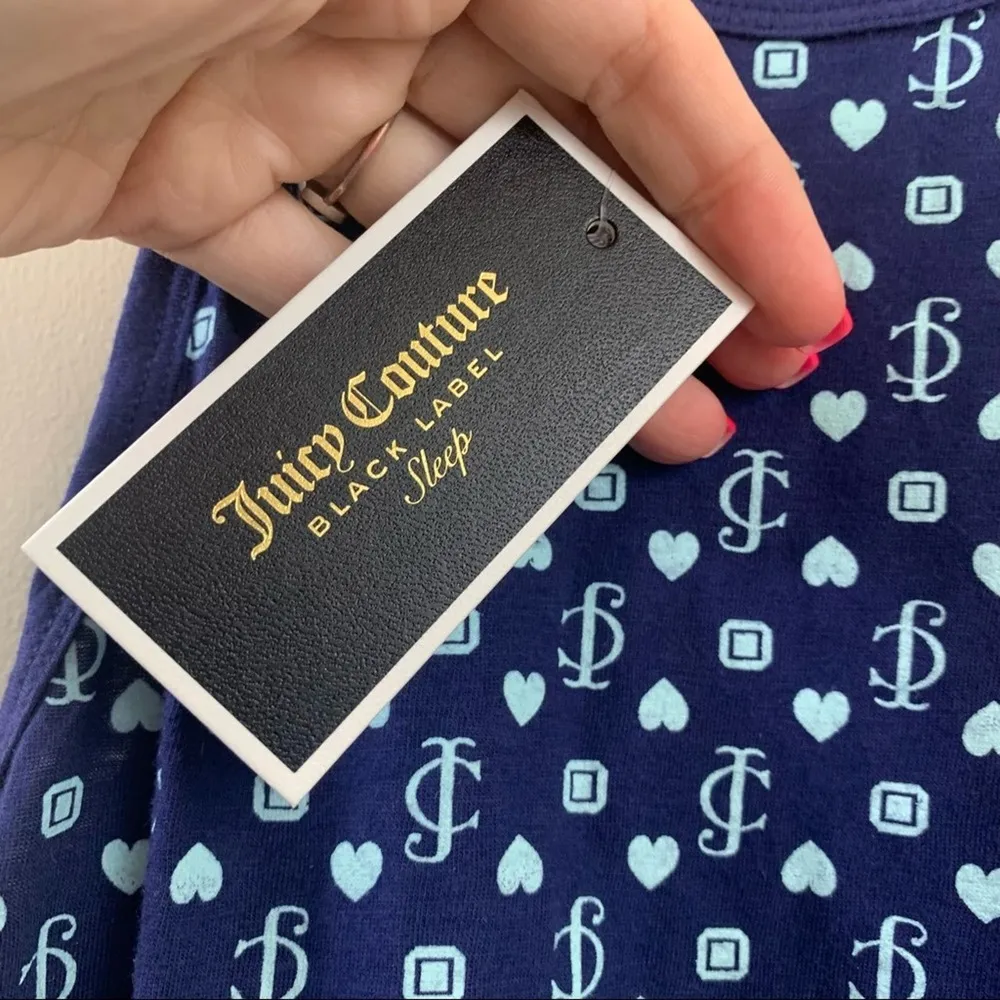 Juice Couture Black Label Sleep Crop Ruffle Hearts Cami Tank Navy/Sky Blue - Image 3