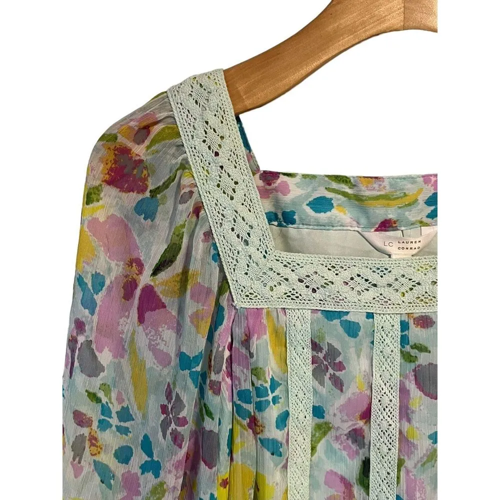 LC Lauren Conrad Shirt Womens PS Petite Small Floral Lace Sheer Top Blouse NEW - Image 2