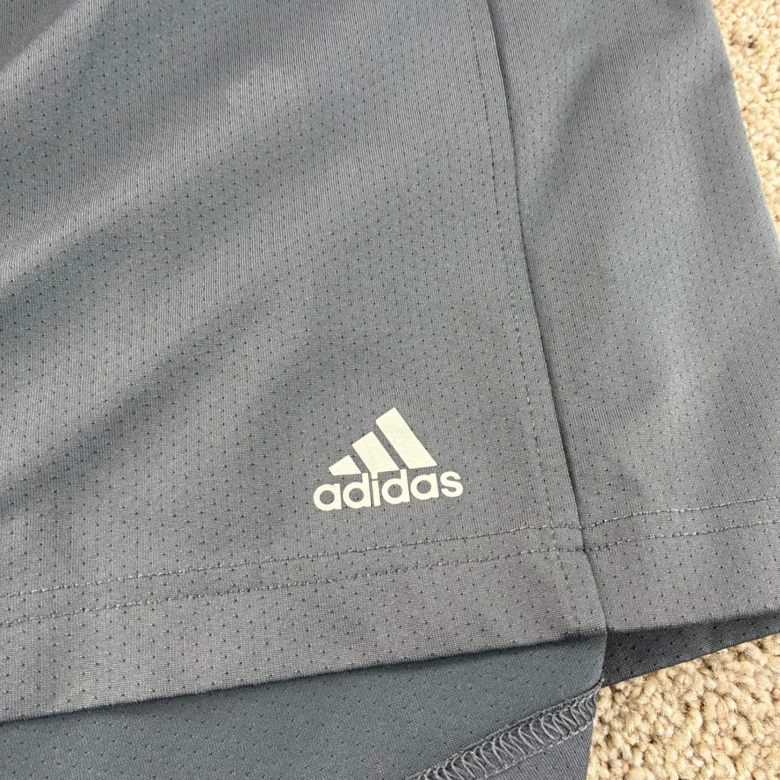 Adidas XL Climalite Athletic Running Shorts Gray‎ Aqua Blue Striped Waistband - Image 4