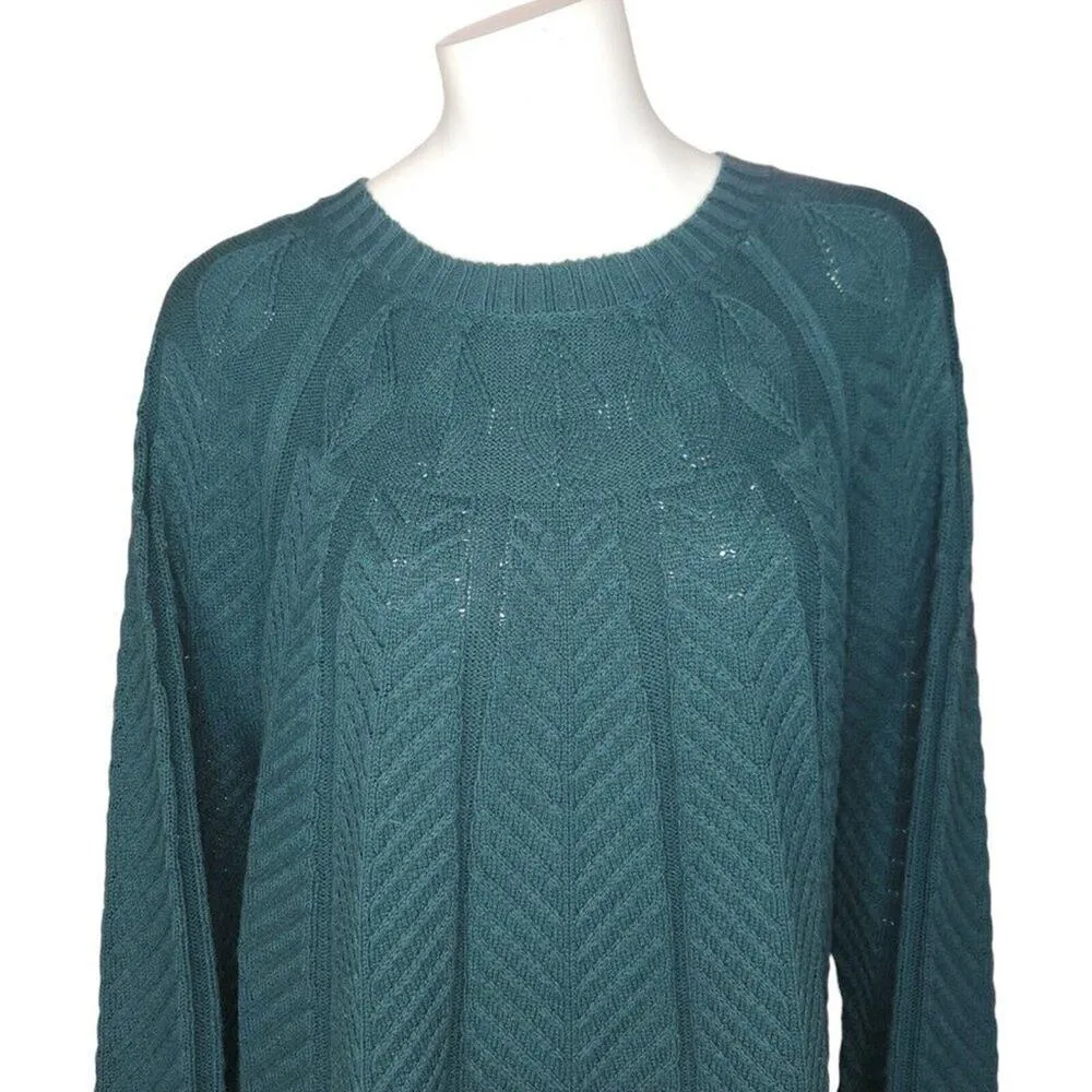 J Jason Wu Floral Cable Knit Crewneck Sweater Evergreen Womens X - Image 2