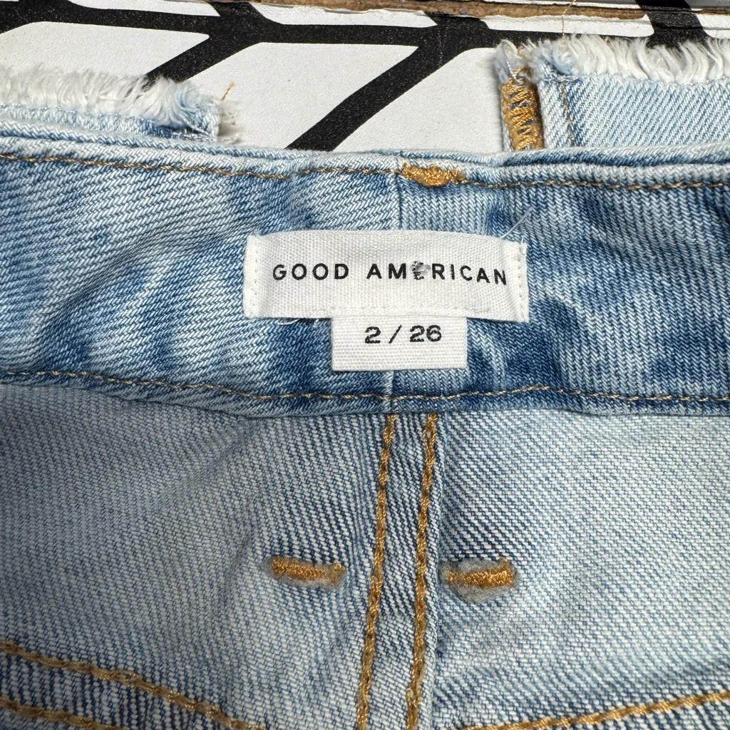 Good American Good Boy Ripped High Waist Side Slit Raw Hem Jeans in size 26/2 - Image 6