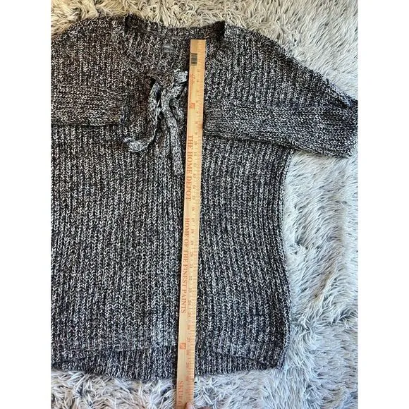 Aerie Size XL Lace Up Sweater Confetti Knit Black White Long Sleeve Chunky Cozy‎ - Image 3