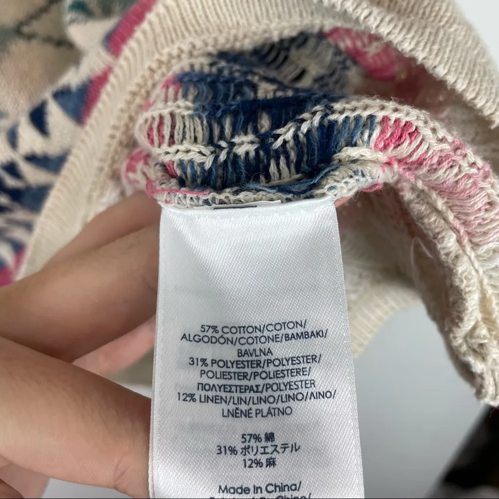 Chaps Sweater Top Aztec Southwestern Short Sleeve Linen Blend Western Women - Image 7