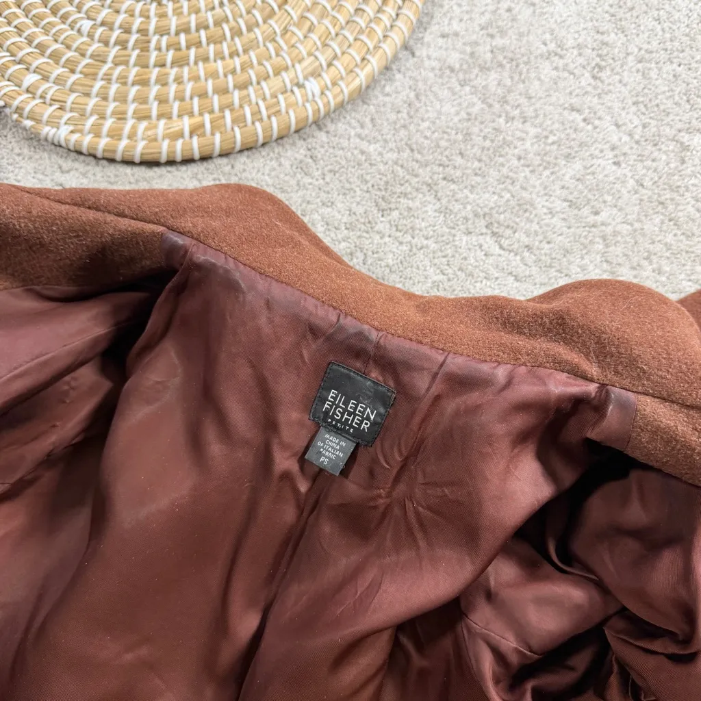 Eileen Fisher Women’s 100% Italian Wool Mock Neck Full Zip Jacket in Brown PS - Image 13