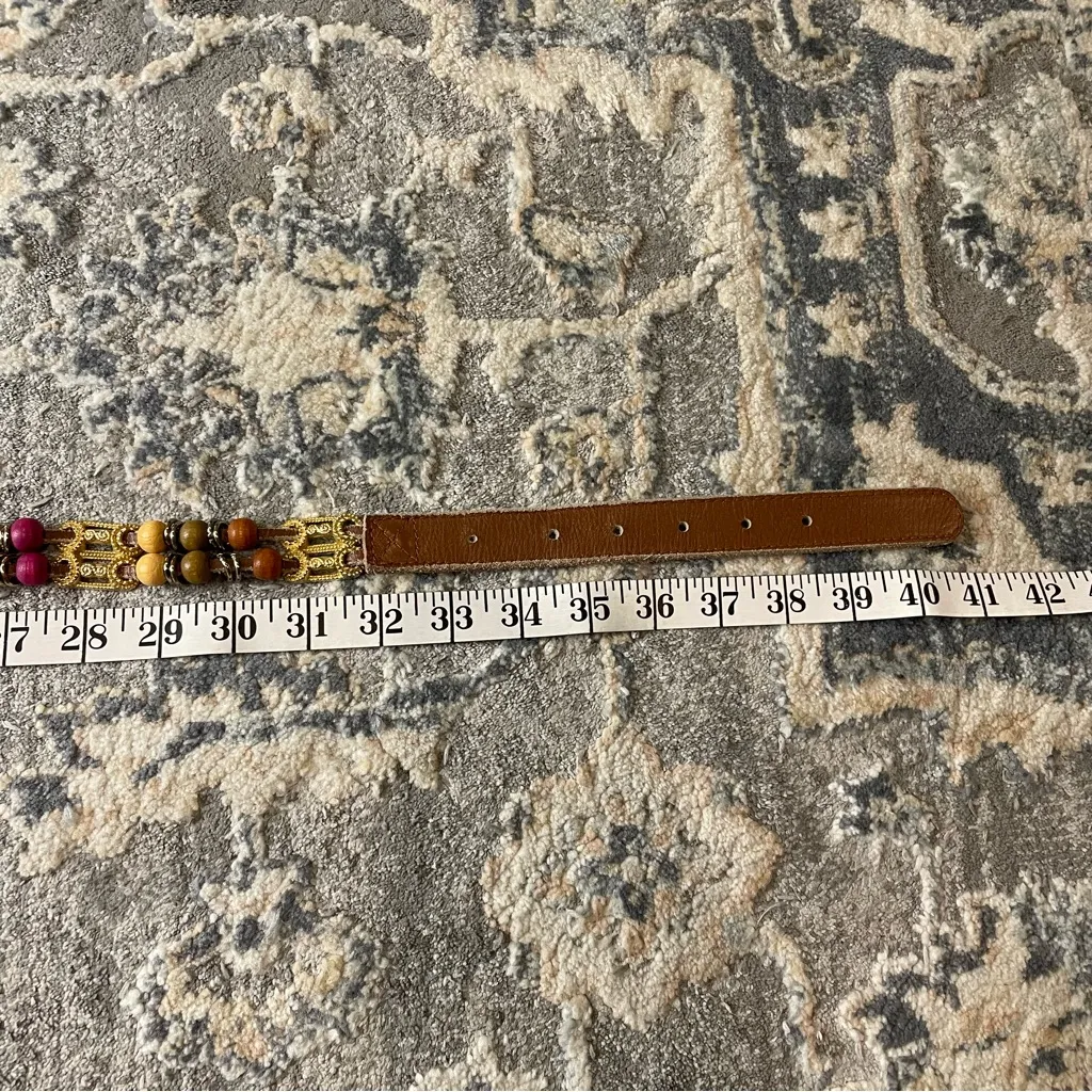 Express Beaded Vintage Leather Belt - Brown and Pink - Image 4