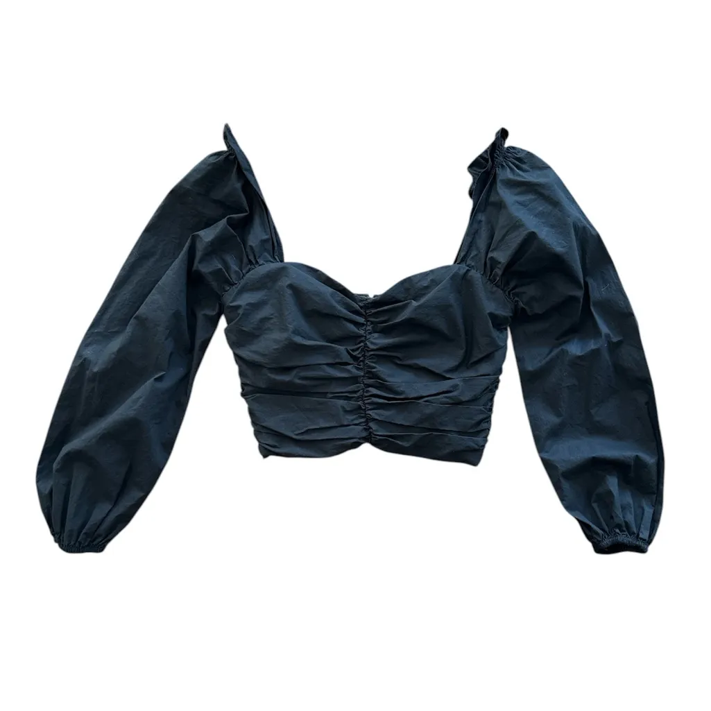 Lovers & Friends Octavia Crop Top Sweetheart Puff‎ Sleeve Ruched Black Womens XS - Image 2