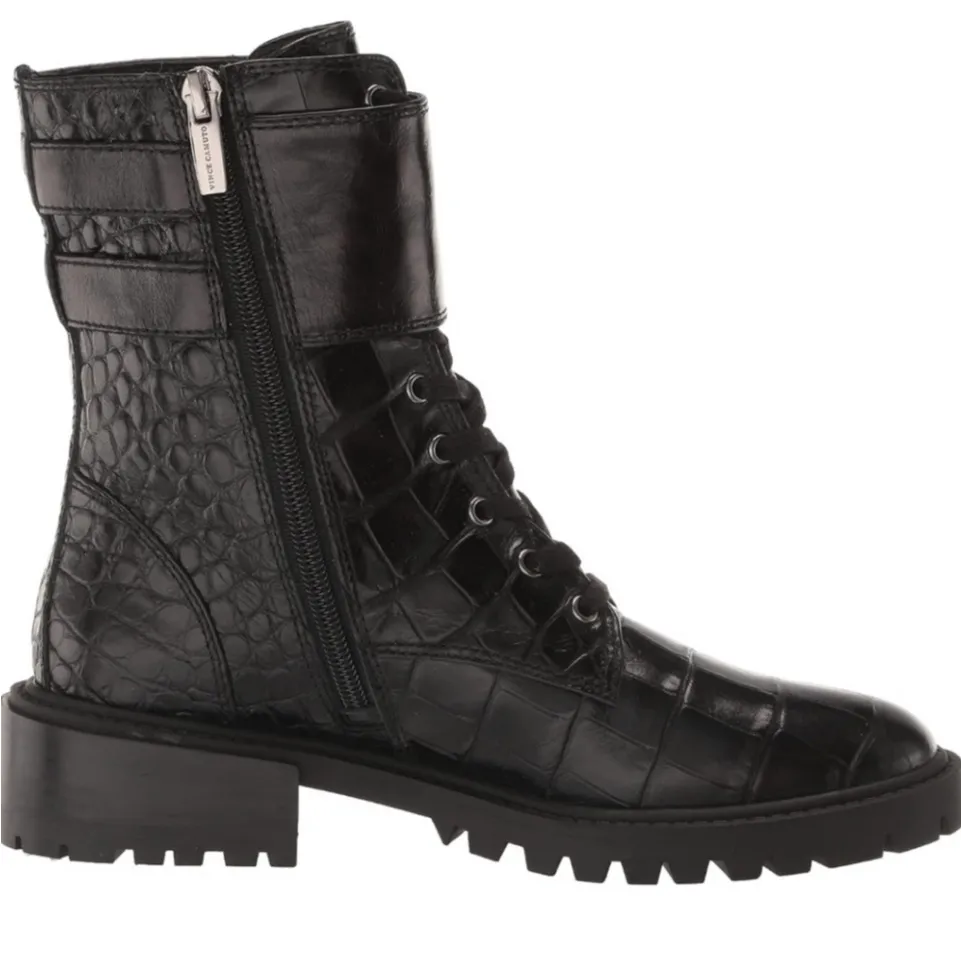 New! Vince Camuto Black Croc Lace Up Fawdry Block Heel Leather‎ Combat Boot Sz 6 - Image 3