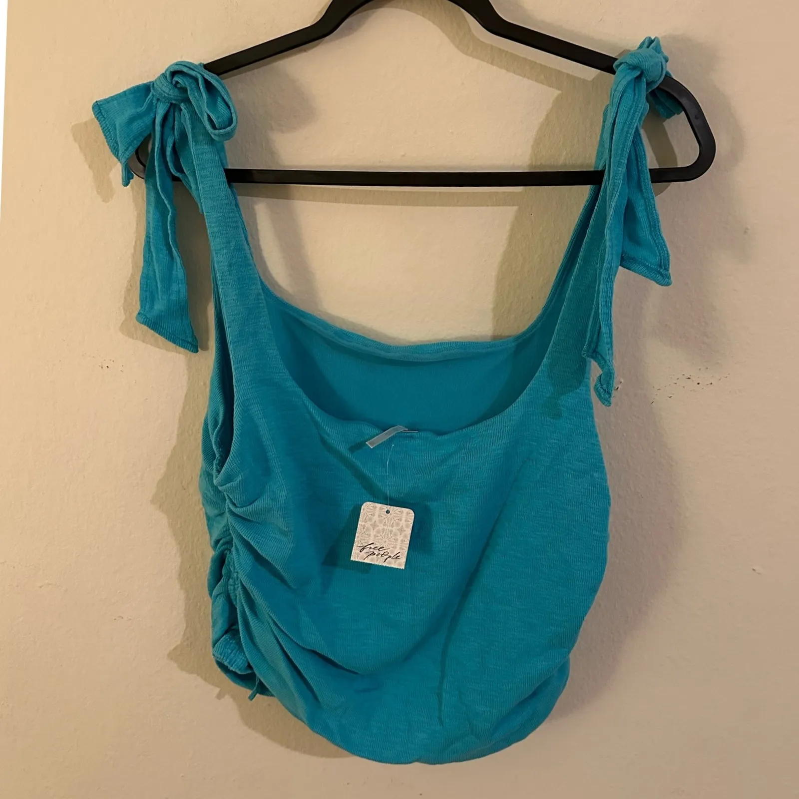 Free People Aqua Tie Strap Ruched Tank Top Sleeveless XL - Image 2