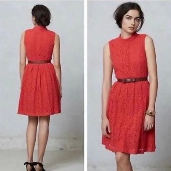 Hi There Karen Walker Anthropologie Angie Lace Short Mini Dress 6 Women’s Coral - Image 2