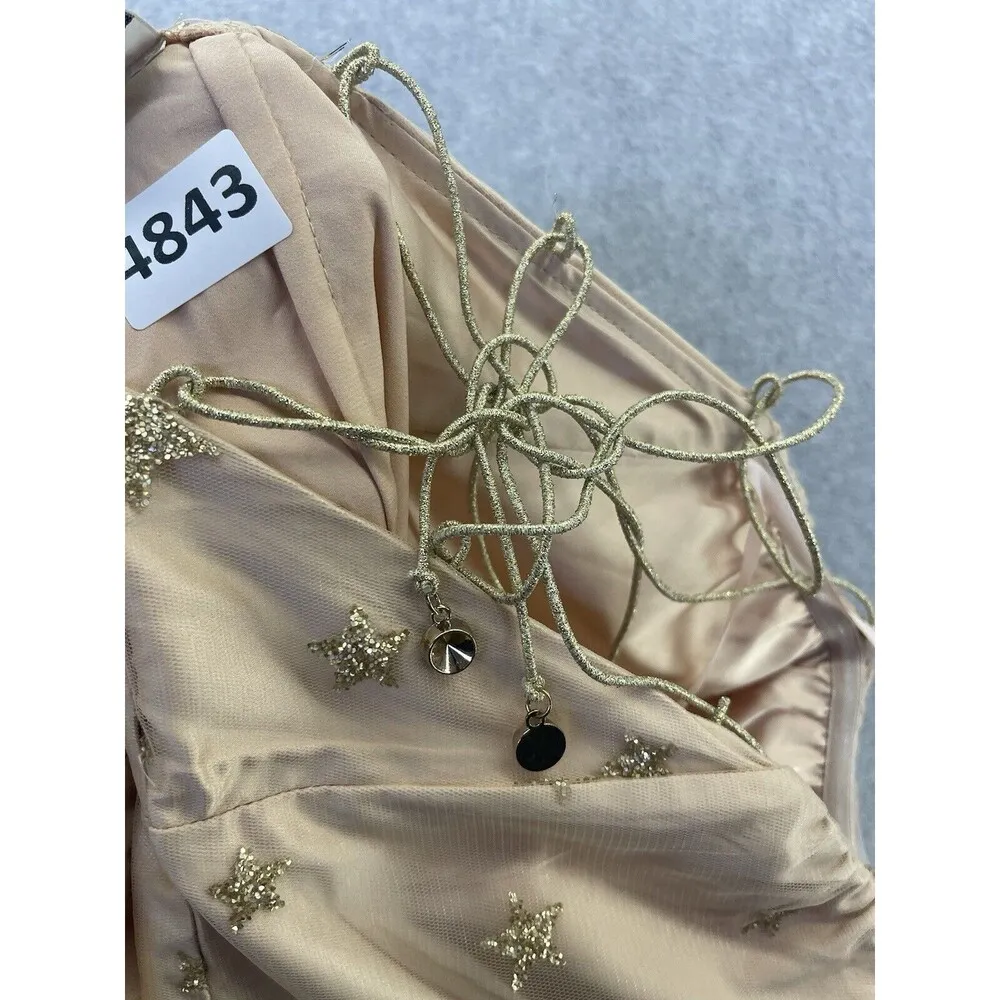 Angel Biba Women's Mini Dress Pink Gold Stars Strapless Size Small Lined - Image 3