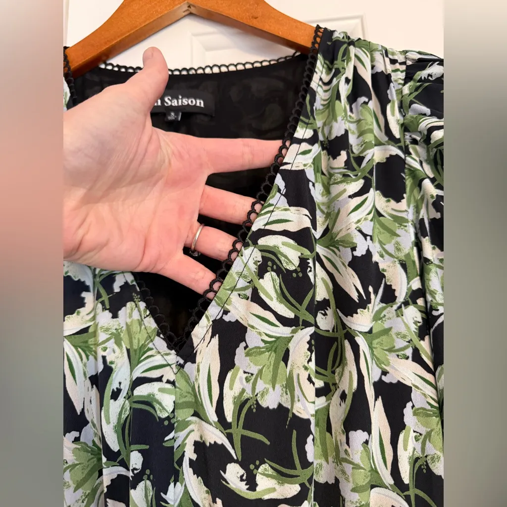 En Saison Green and Blue Floral Tiered Midi Dress size Small - Image 6