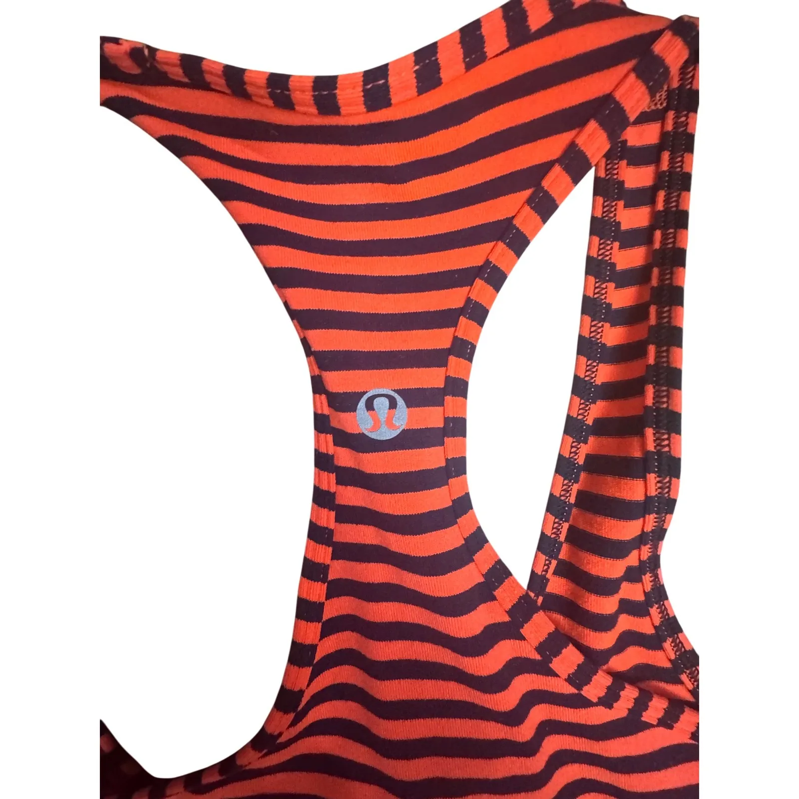 Lululemon Cool Racerback Tank Top Size 8 Athletic Workout Striped Orange Navy - Image 3