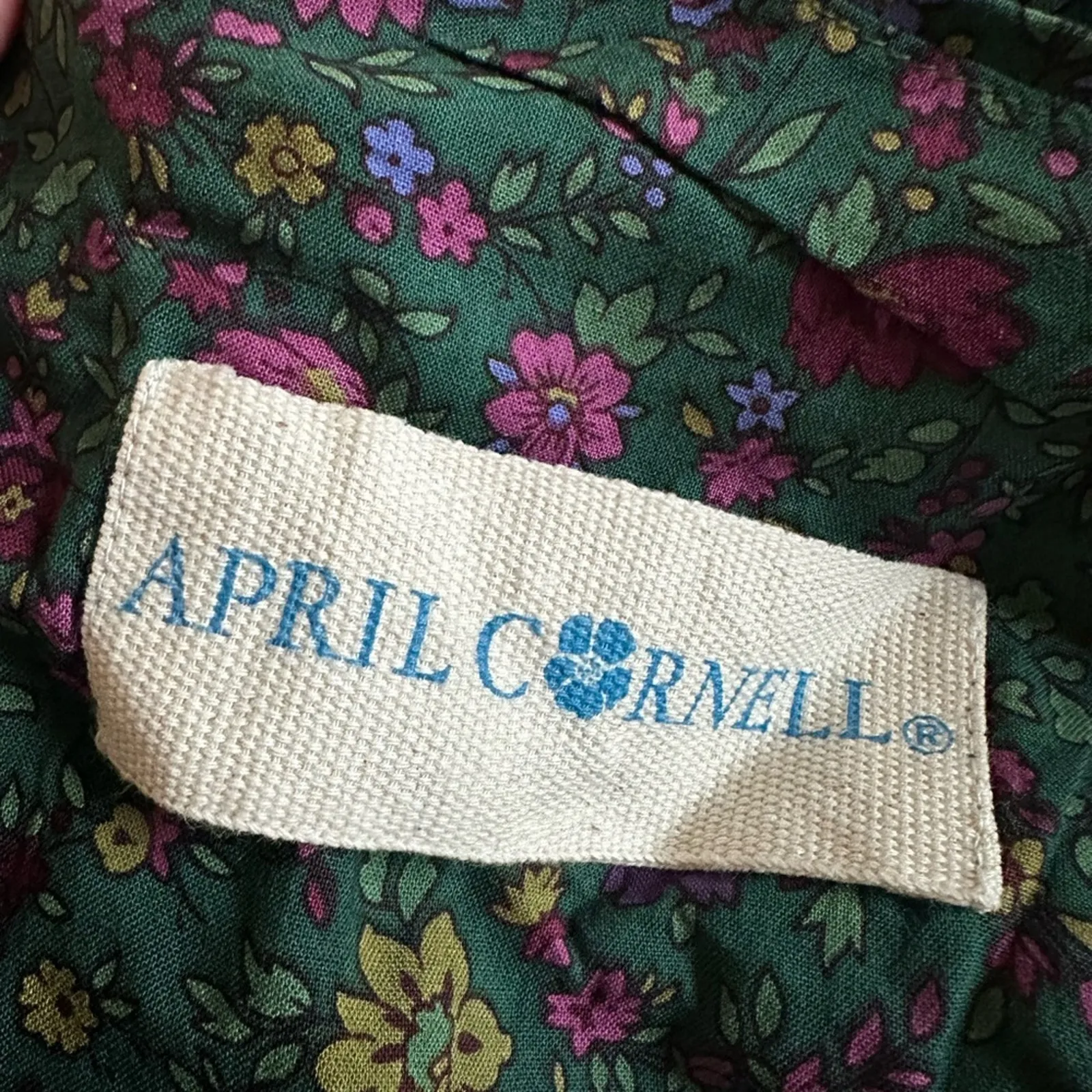 April Cornell Tote Dust Bag Long Strap Green Purple Floral Market Errands Logo - Image 3