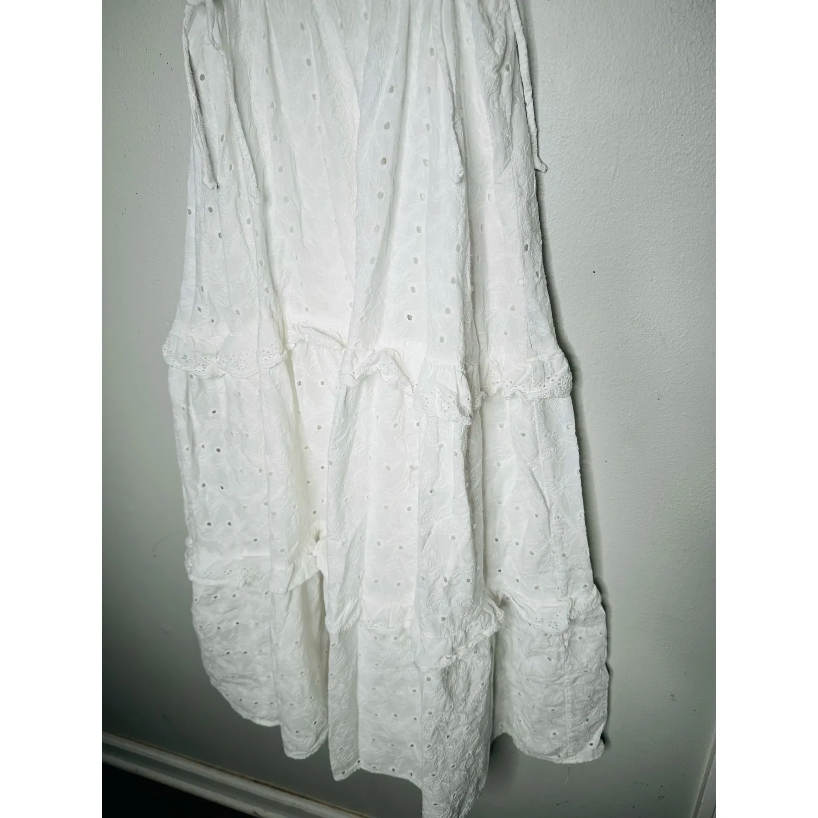 SLATE & WILLOW White Lace Eyelet Sleeveless 100% Cotton Midi Dress Size Medium - Image 6