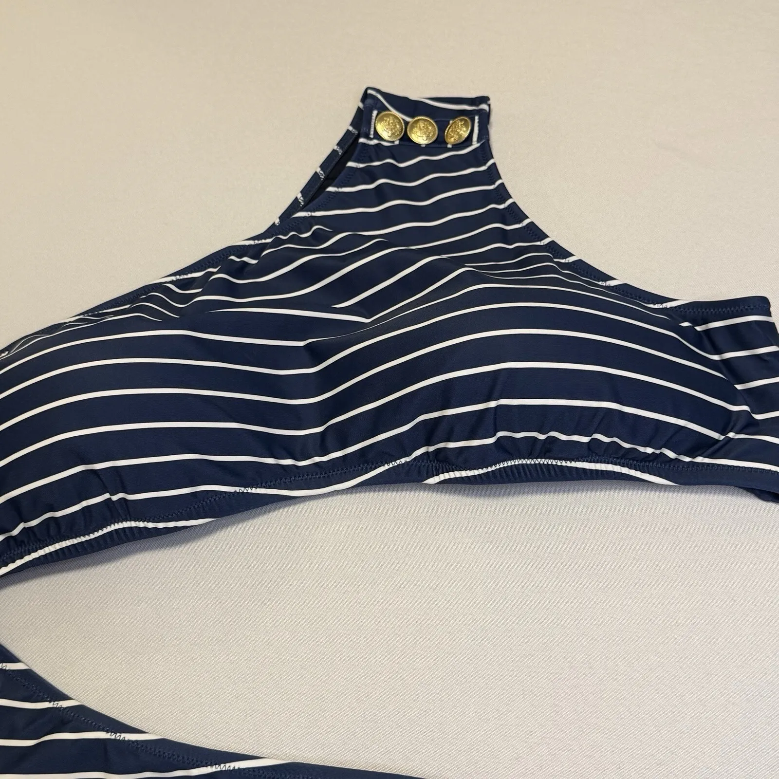 J Crew Cutout One Shoulder One Piece Swimsuit NEW Navy Blue White Stripe Swim 24 Size 24W - Image 5