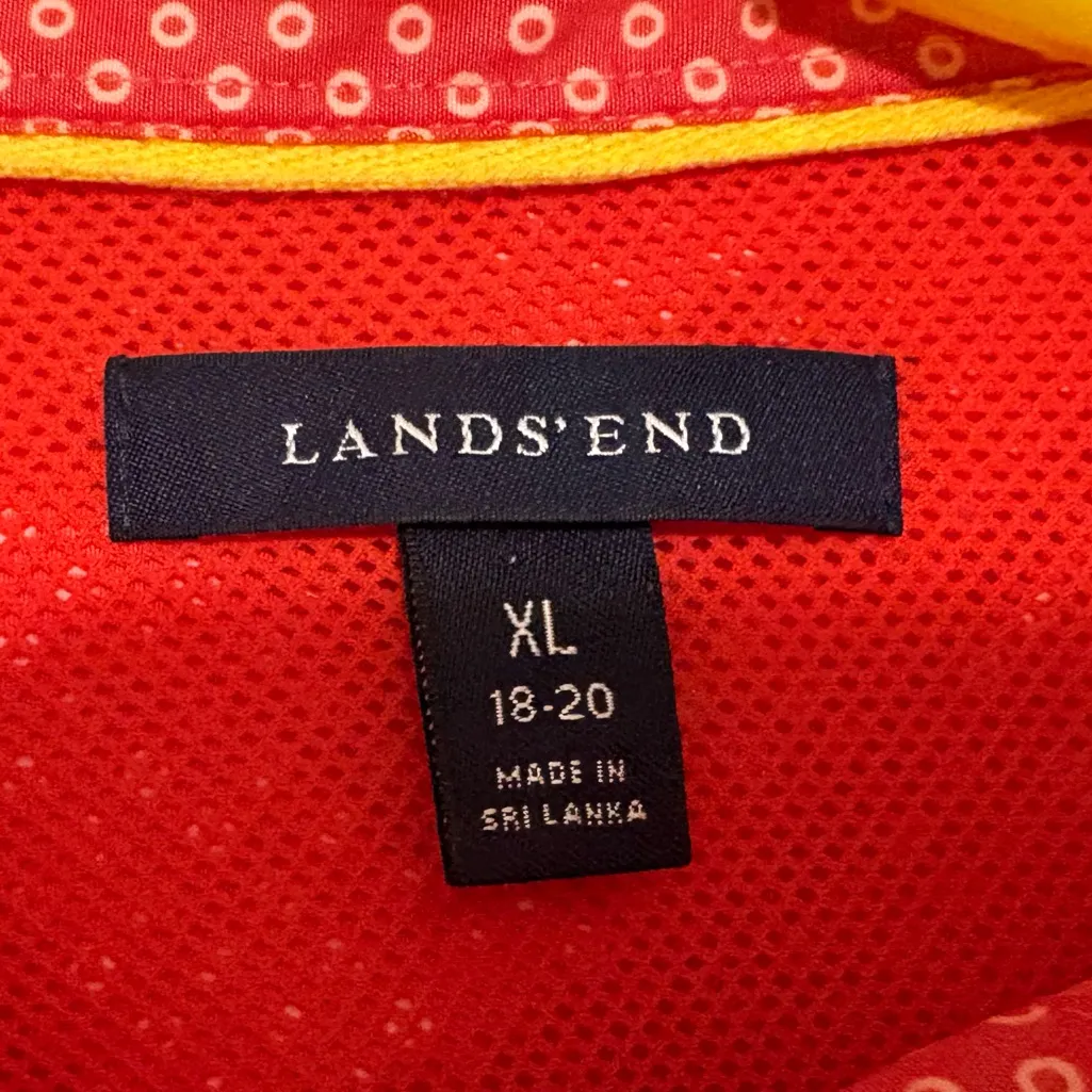 Lands’ End Orange Patterned Button Down‎ Collared Shirt Roll Tab Sleeve Sz XL - Image 3