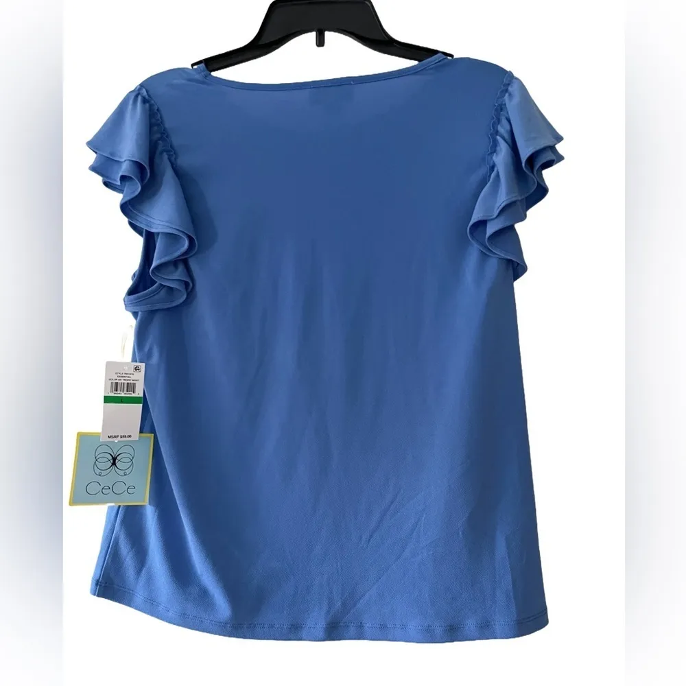 CeCe Large Blue‎ Ruffle Sleeve Blouse NWT - Image 2