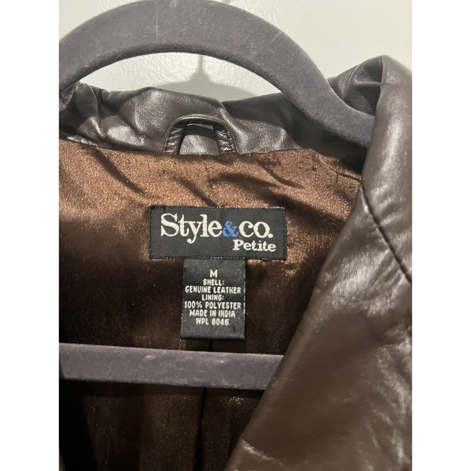 Vtg Style&Co Petite Genuine Leather Brown Button Jacket Pockets Size Medium Y2K - Image 5