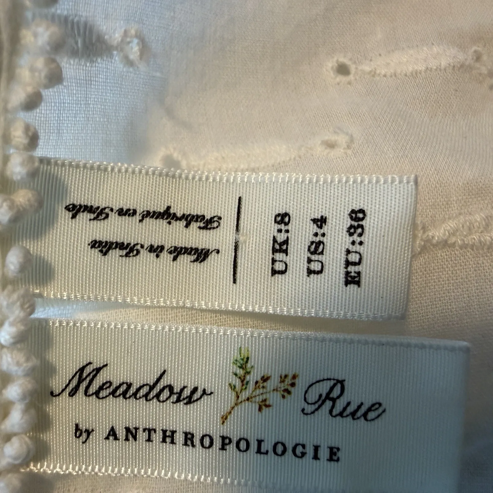 Anthropologie Meadow Rue Women's Edelyn Ruffled Eyelet Peplum Top Size 4 White - Image 8