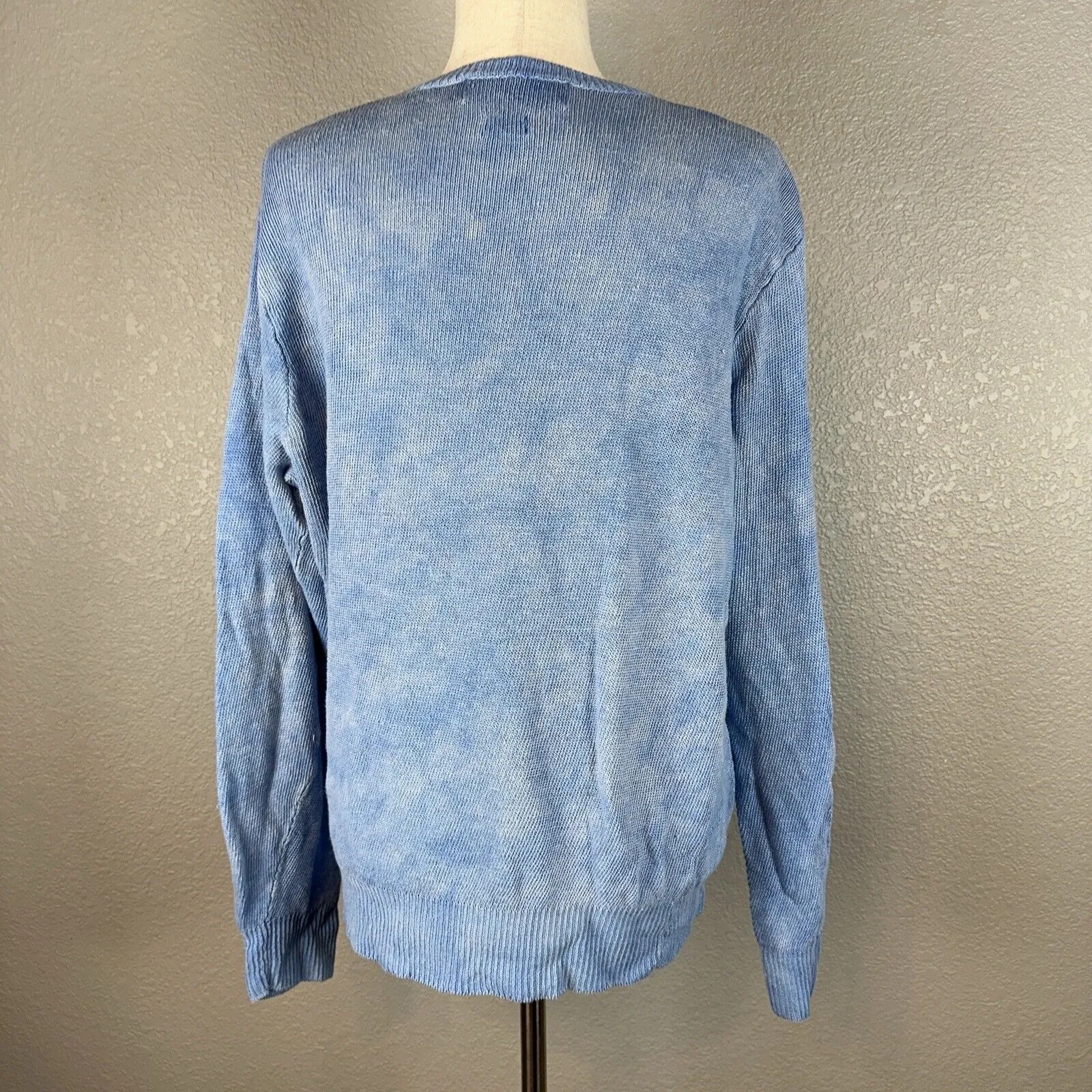 Polo Ralph Lauren Womens Sweater Size L Large Blue Cloud Tie Dye Linen Knit - Image 5