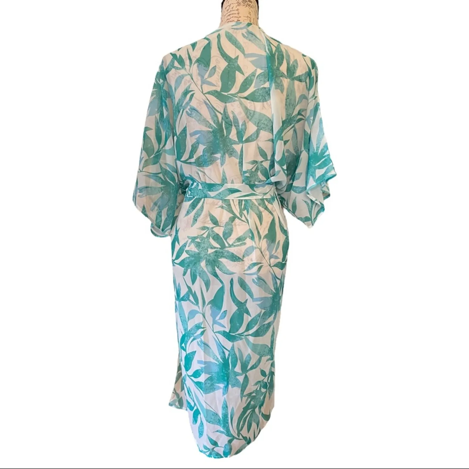 Cupshe Green & White Semi Sheer Beach Swimsuit Kimono Cover Up Size Small - Image 3