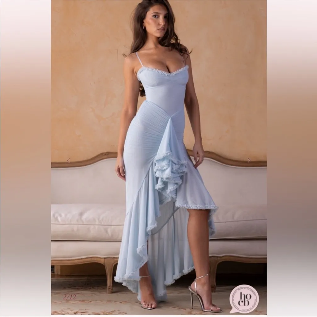 NWOT House‎ of Cb Gabbi Blue Ice water Ruffle front Mesh Cocktail Dress sz M - Image 12