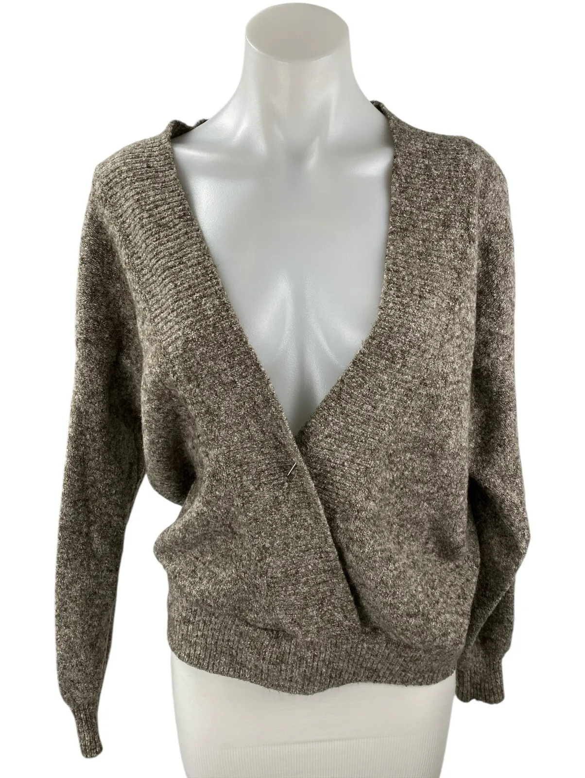 Silence + Noise Women's Gray Marled Deep V Neck Faux Wrap Sweater Top Size XS - Image 1