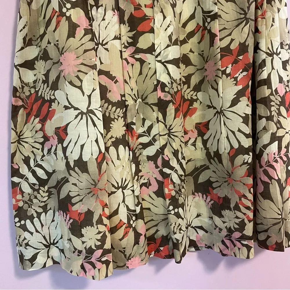 Vintage Geiger Floral Midi Skirt Tropical Leaf Pleated Brown Size 4 - Image 9