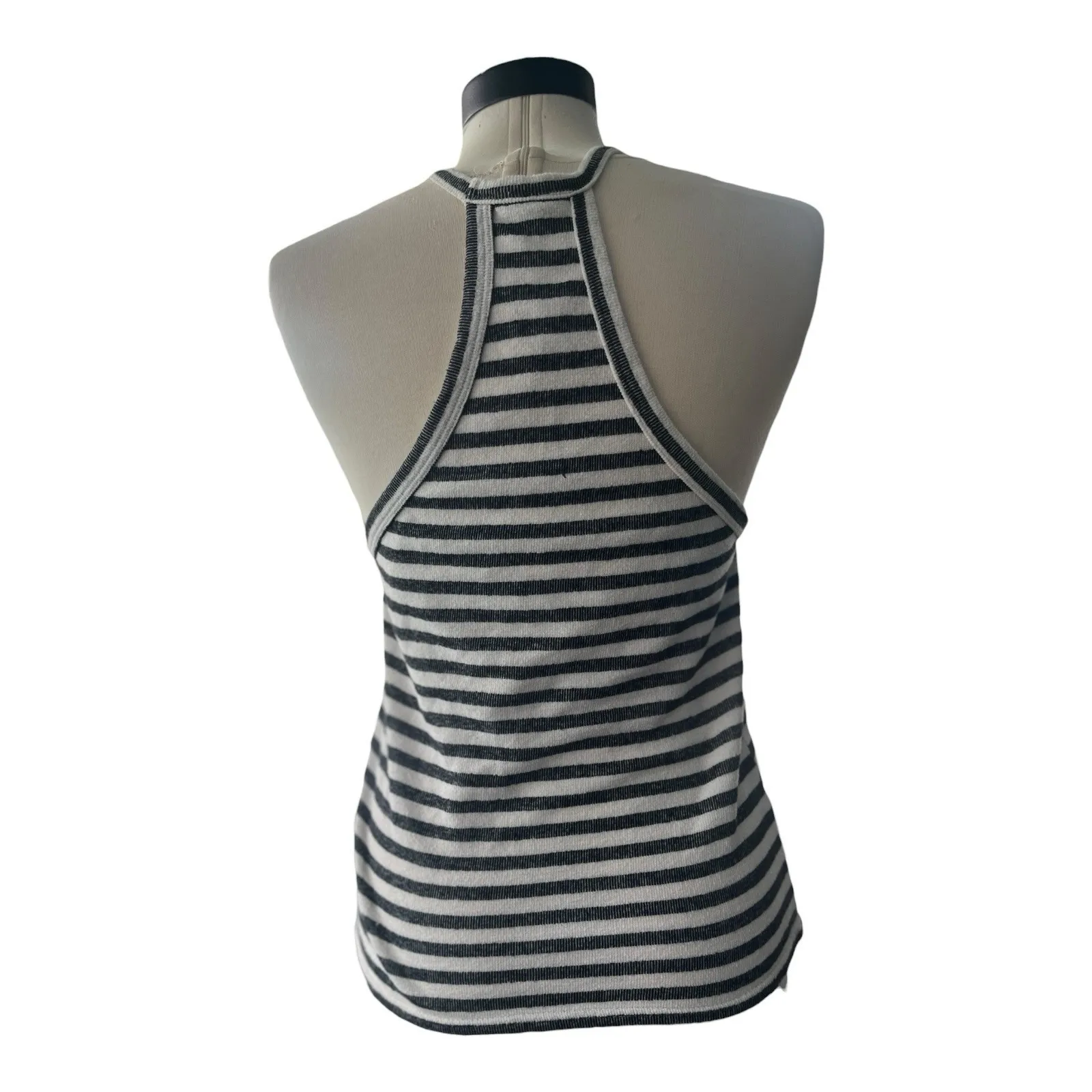 Poof Racerback Black White Stripe Tank Top Med 90s Grunge Minimalist  Athleisure - Image 2