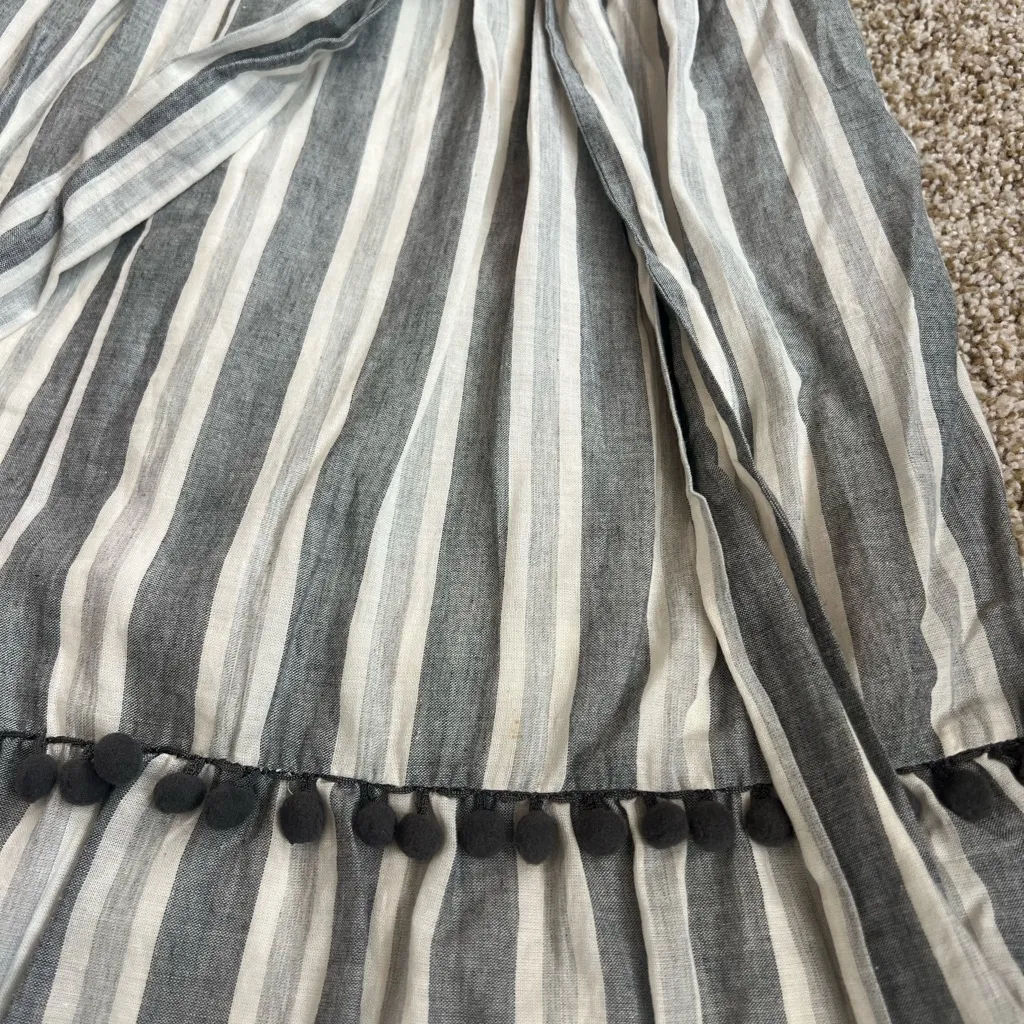 Maggy London Pom Pom Stripe Danni Gray Midi Dress Size 10P Petite - Image 12
