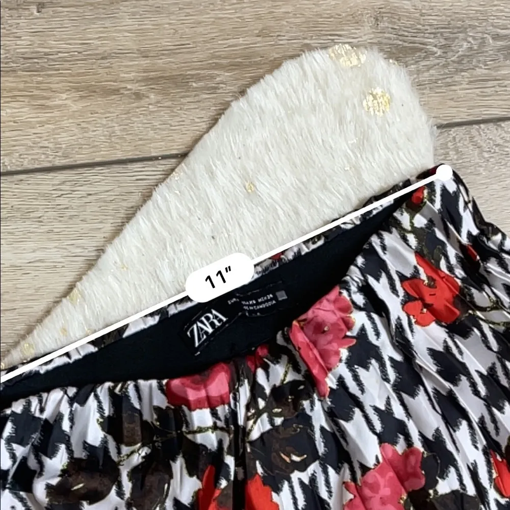 Zara houndstooth floral print pleated midi skirt - Image 5