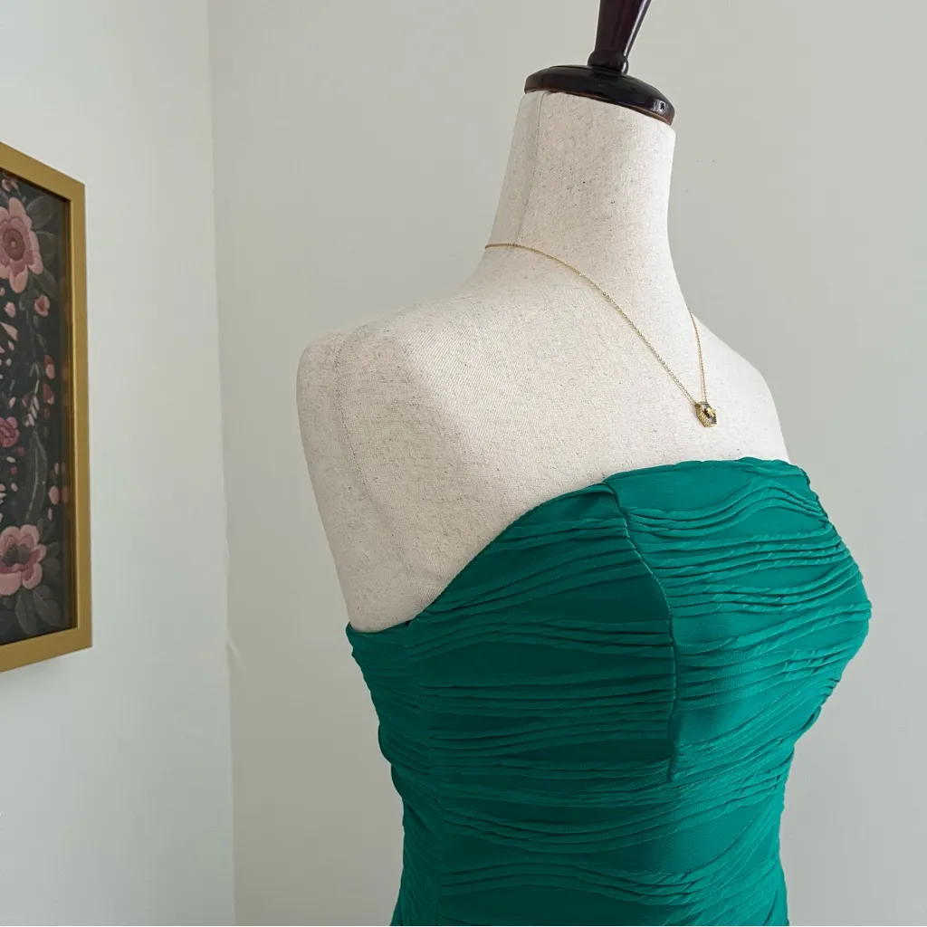 XXI Ruched Emerald Green Jewel Mini Holiday Dress Glam Elegant Zipper Back - Image 3