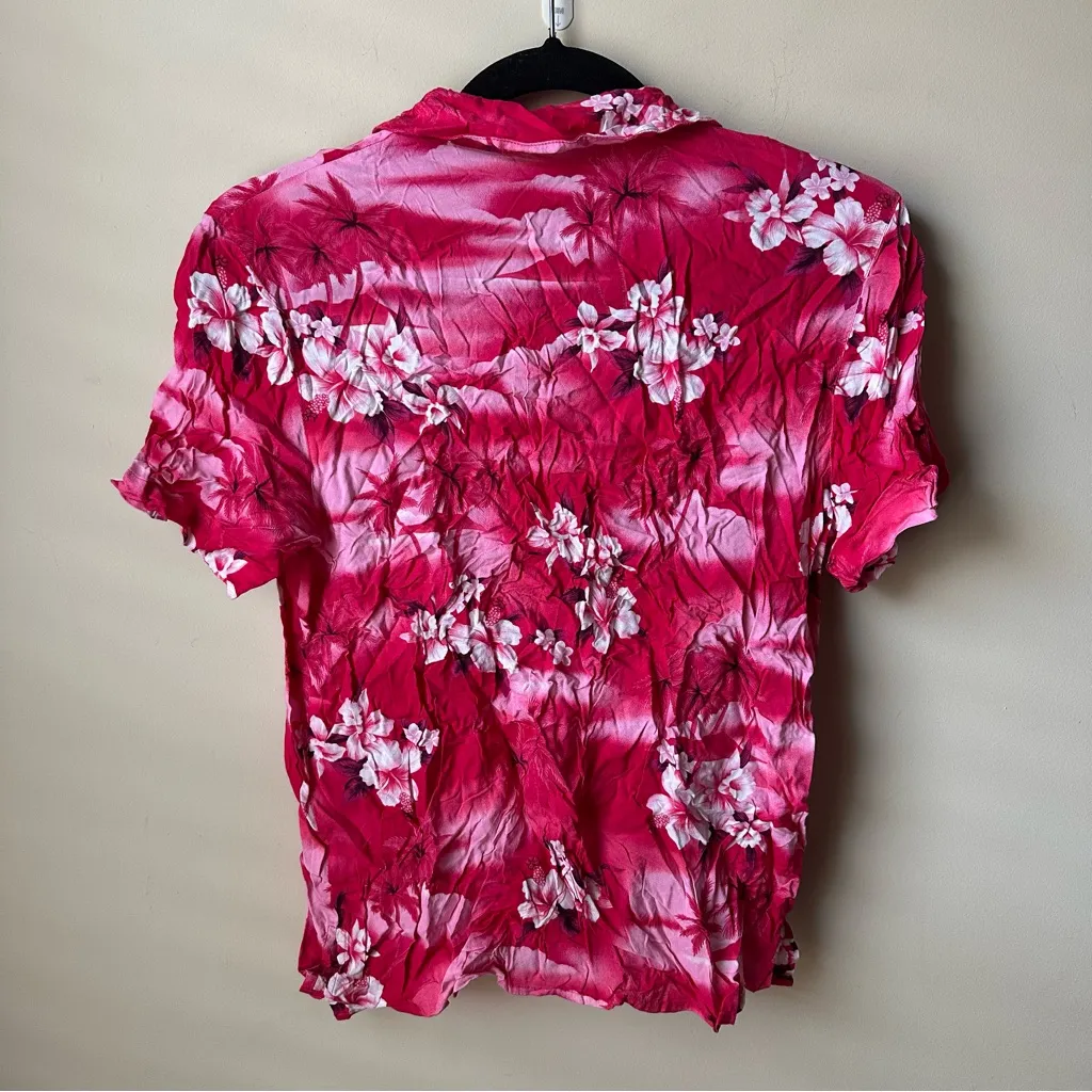 Women's Sari Jacobs Floral Hawaiian Short Sleeve Shirt Top Blouse Sz S Tropical - Image 3