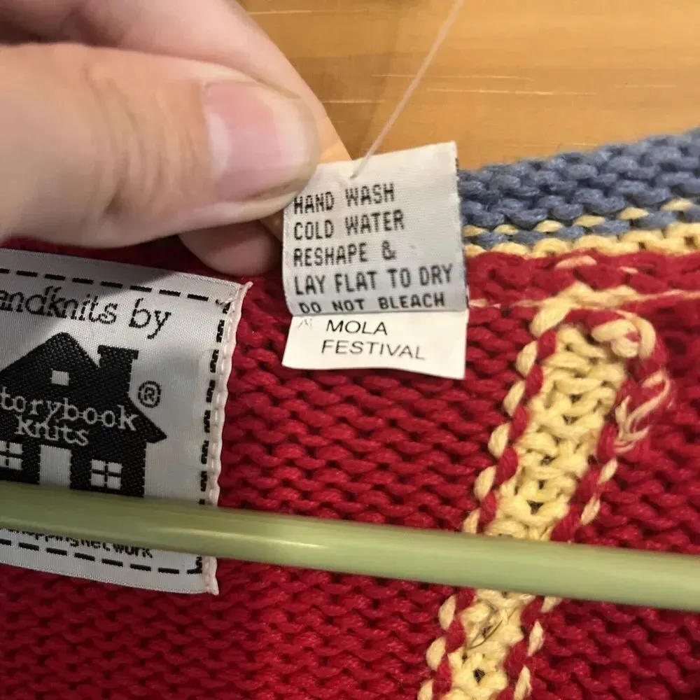 Vintage Storybook Knits Sweater Mola Festival HSN Chickens Size Large Womens Red - Image 3