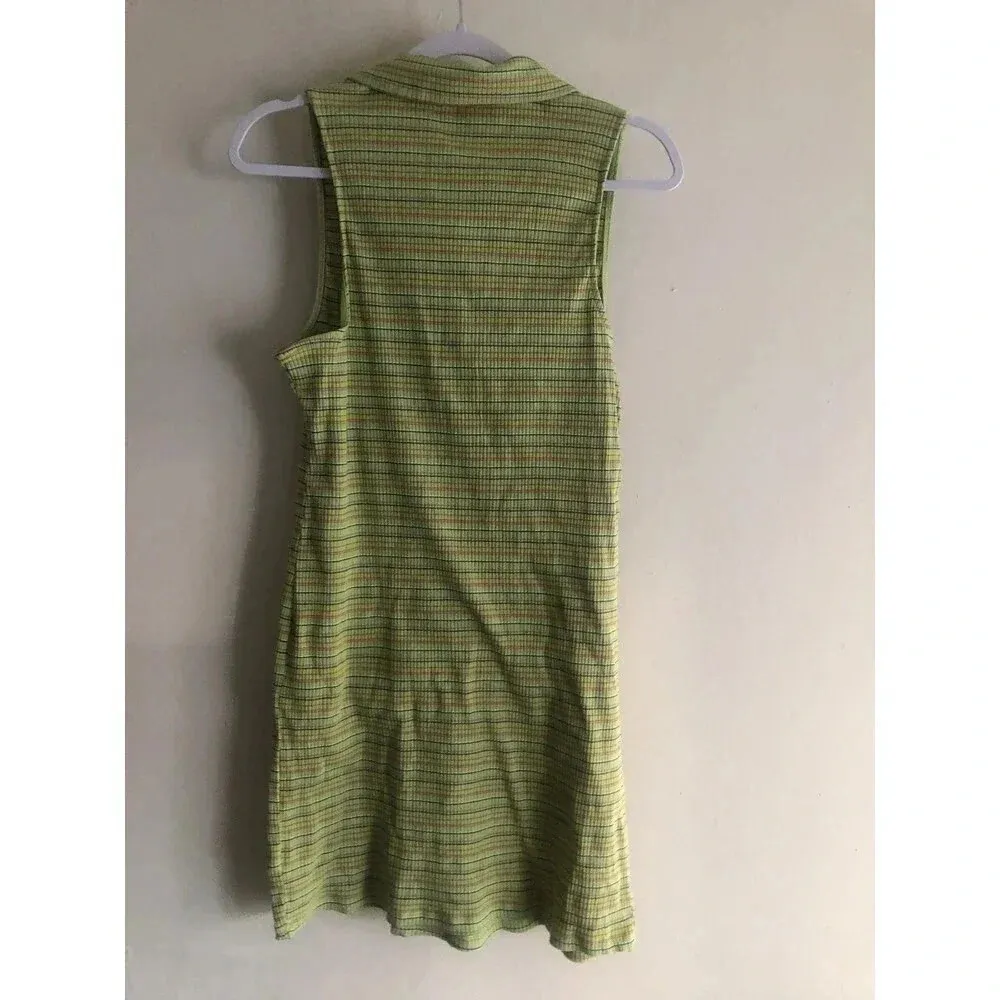 Women’s Polo Dress, Sleeveless Bodycon green striped - Size L - Image 2