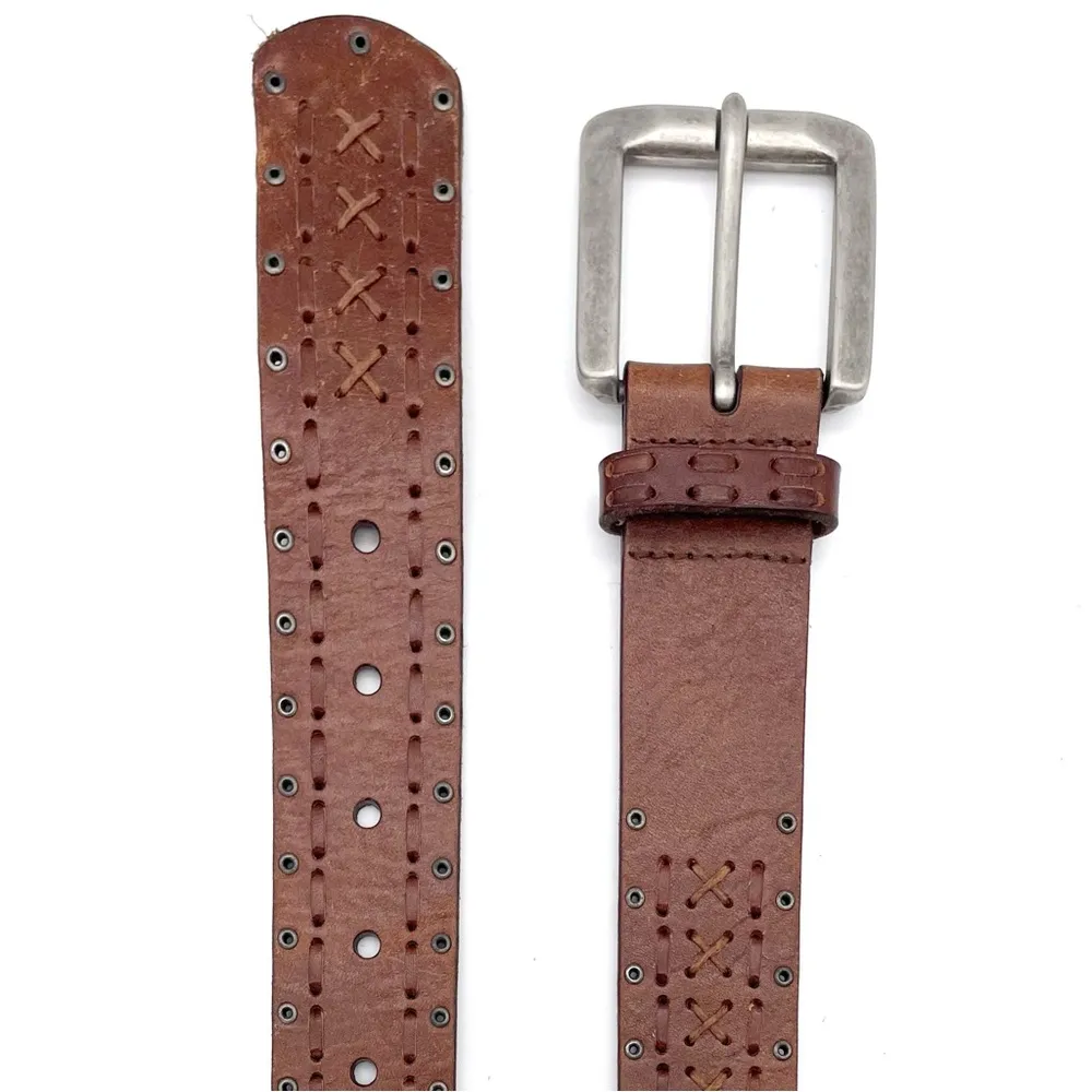 Fossil Vintage Walnut Brown Leather Belt Stitches and Eyelets Womens Size Medium - Image 3