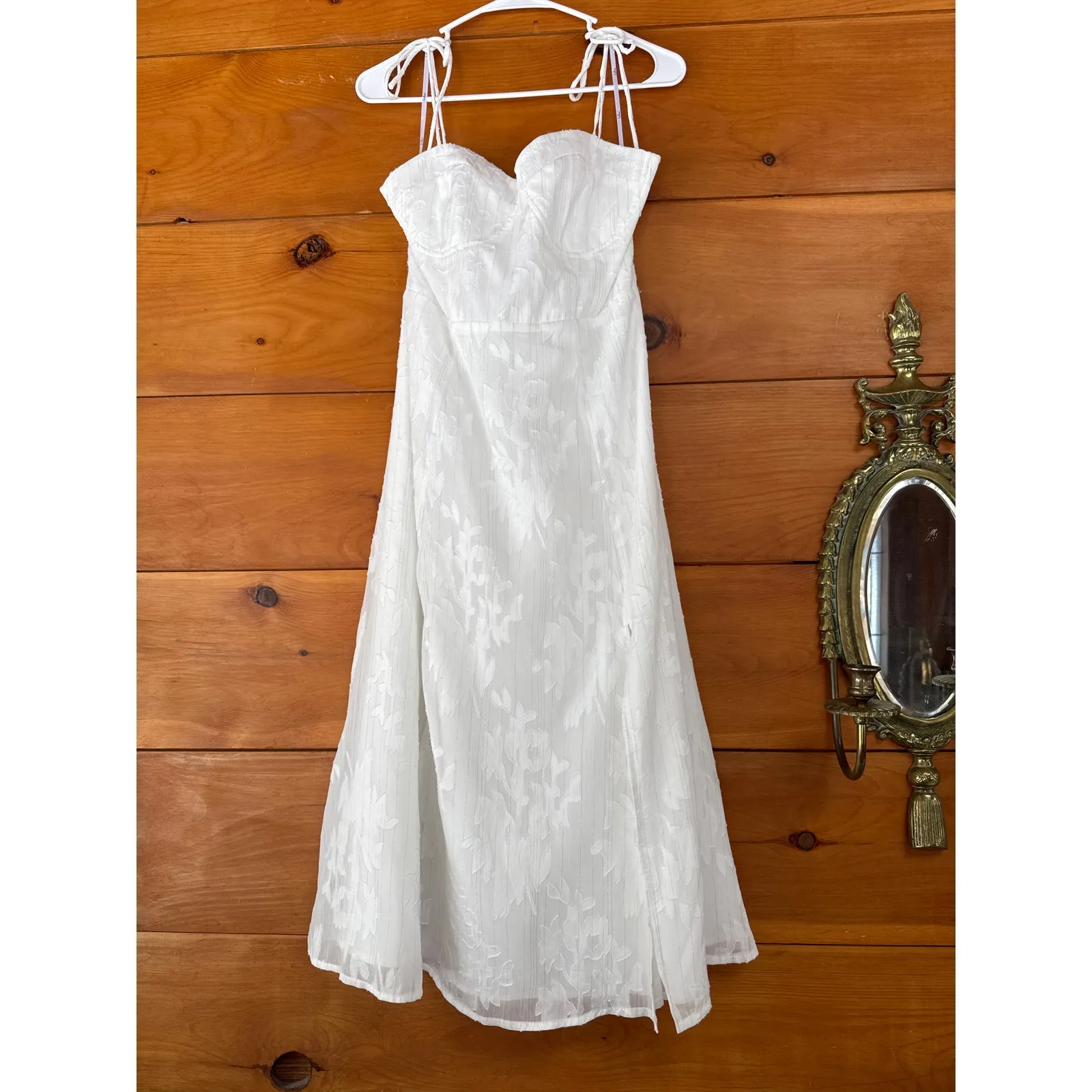 NWT Lulus Loveliest Looks White Floral Jacquard Tie-Strap Midi Dress Bride Sz S - Image 2